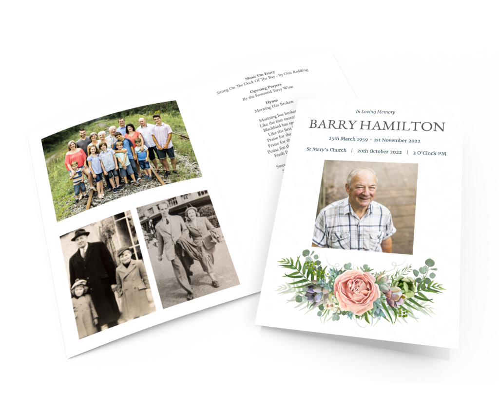 Order Of Service Card With Family Photos Inside